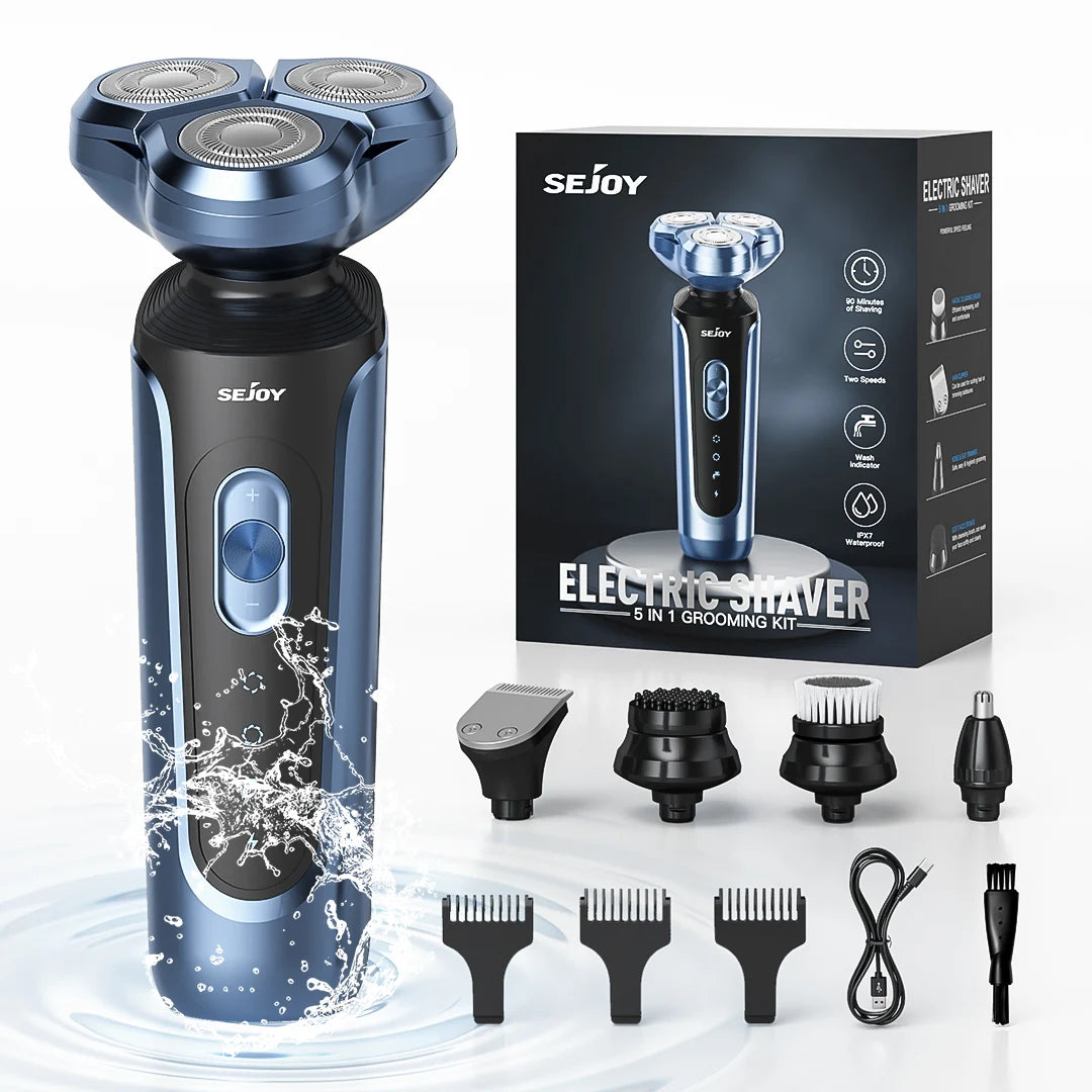 SEJOY Rotary Electric Shaver Kit Rechargeable Multi-function Beard Shaving Nose Hair Trimmer Three-head Floating Razor