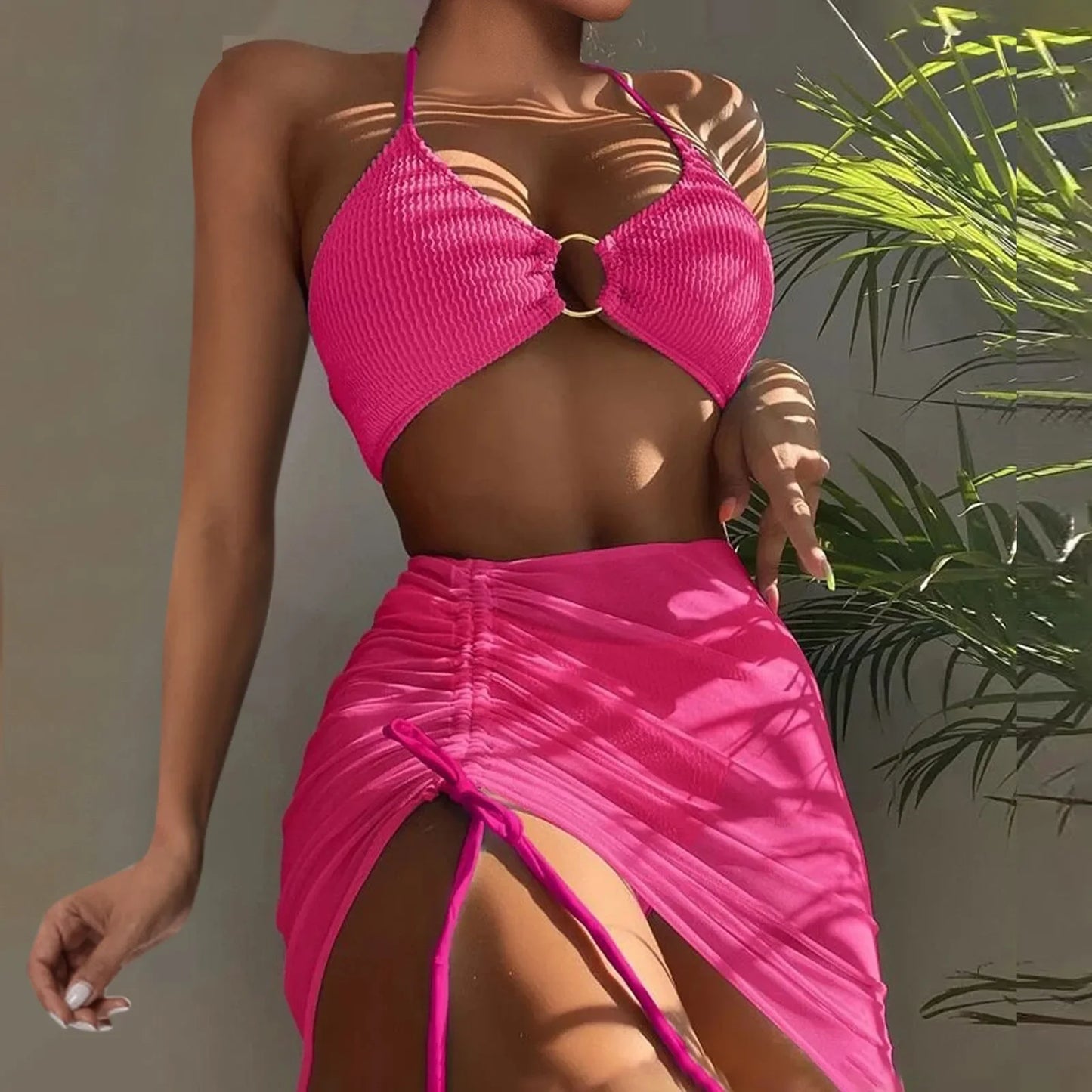 Women'S Summer Beach Swimwear Bikini Cover Up Four Piece Sexy Mesh Cover Up Three Pointed Bikini Swimsuit Fashion Beachwear