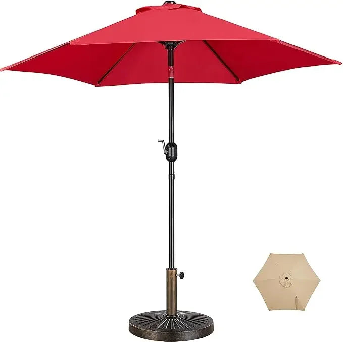 7.5FT Garden Table Umbrella with 30lb Patio Umbrella Base, Patio Market Umbrella with Push Button Tilt, Crank and 6 Sturdy Ribs