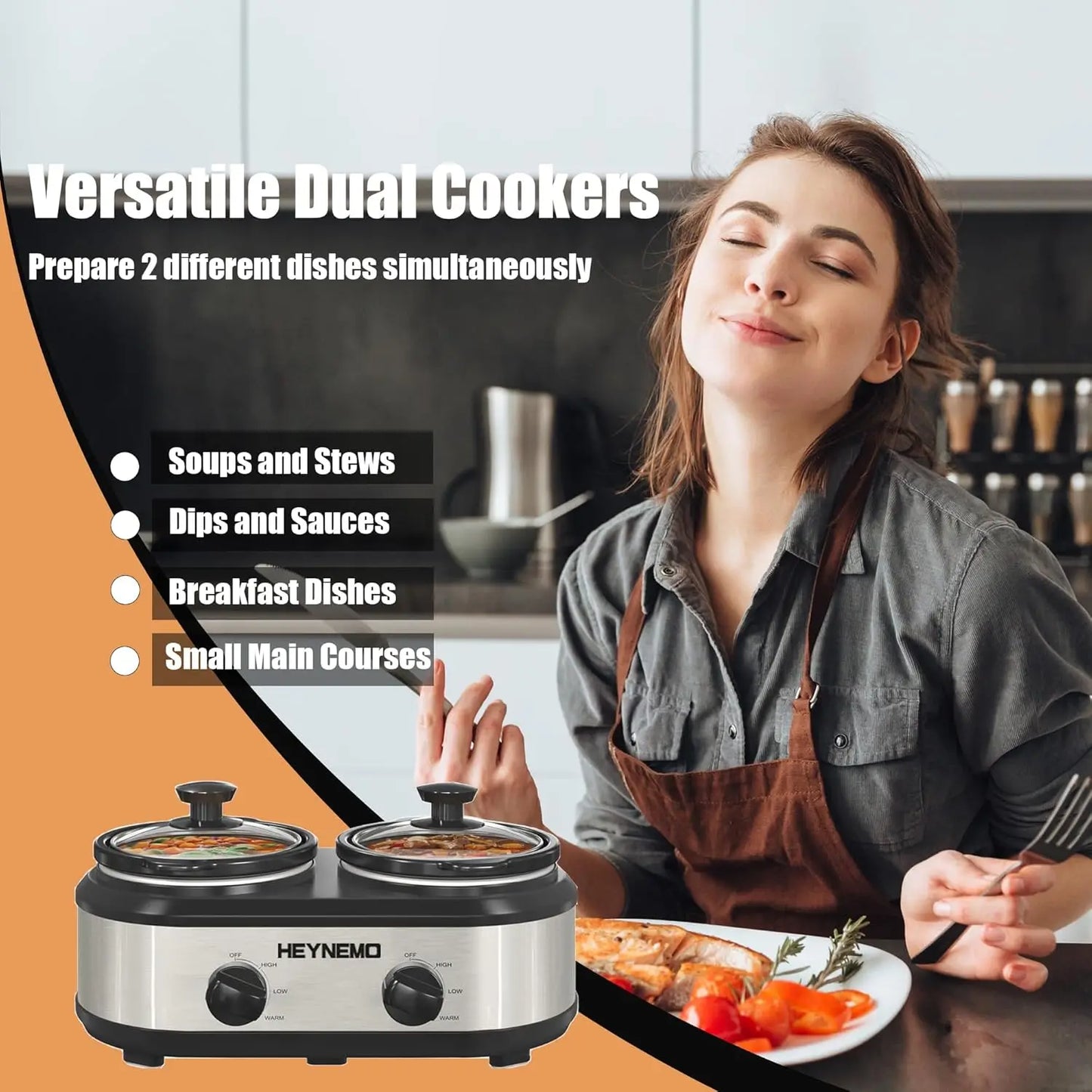 Double Slow Cooker, Buffet Servers and Warmers, Dual 2 Pot Slow Cooker Food Warmer, Adjustable Temp Dishwasher Safe Removable Ce