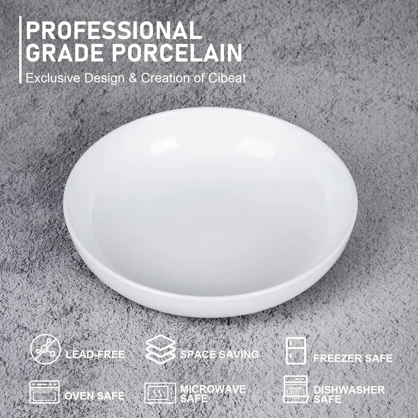 22 Ounce Porcelain Pasta Bowls Set 6 Pack Premium Ceramic Large Capacity Plates for Salad and Soup, Serving Bowl,Dishwasher Safe