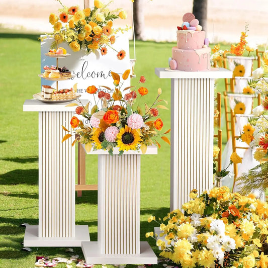 3PCS Square Pedestal Stand for Party,White Wood Display Pedestal Stands for Parties,Fluted Plinth Pillars Table Stands