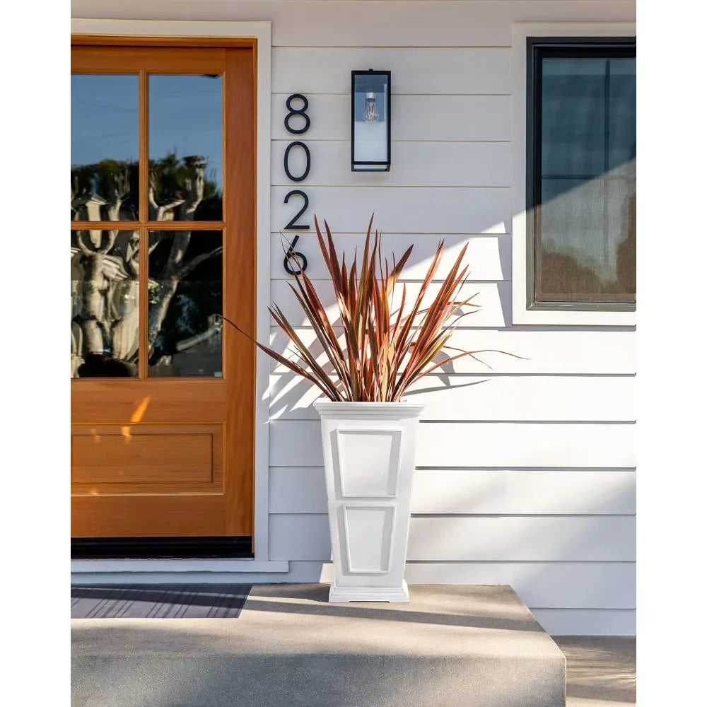 Tall Plastic Planter - Large Outdoor Planter for Front Porch | Crack Resistant All-Weather Use
