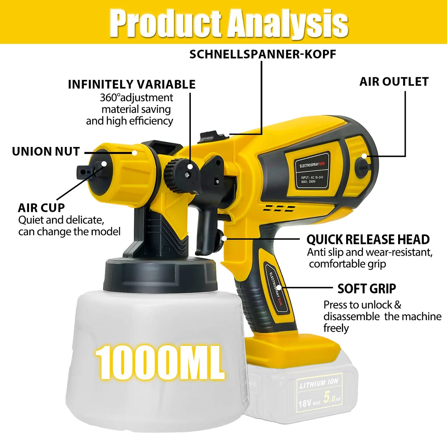 Cordless Paint Sprayer Replace For Dewalt 18V 20v Battery Airless Spray Gun Fence Cars 2.5mm Tool Only