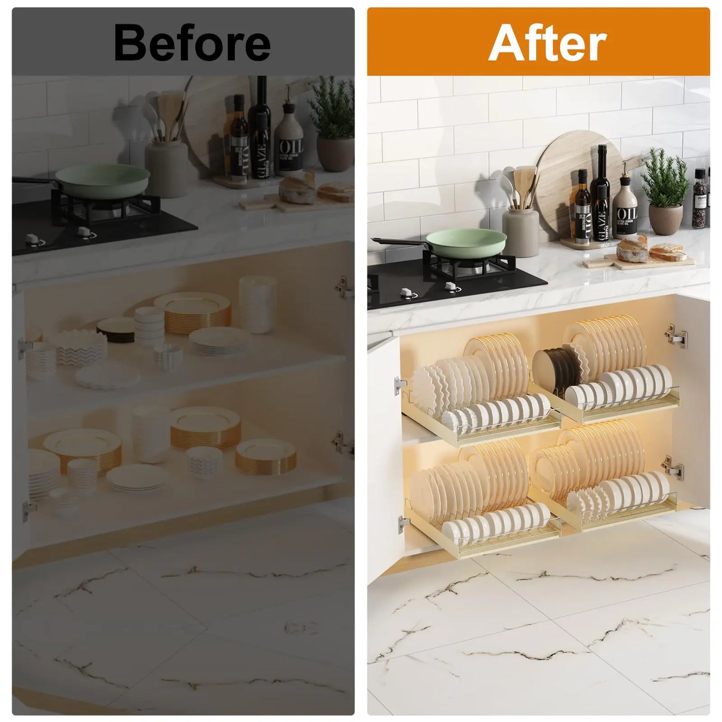 Pull Out Cabinet Organizer, Slide Out Dish Drying Rack for Kitchen Cabinets, Pull Out Shelves for Kitchen Under Sink Organizer