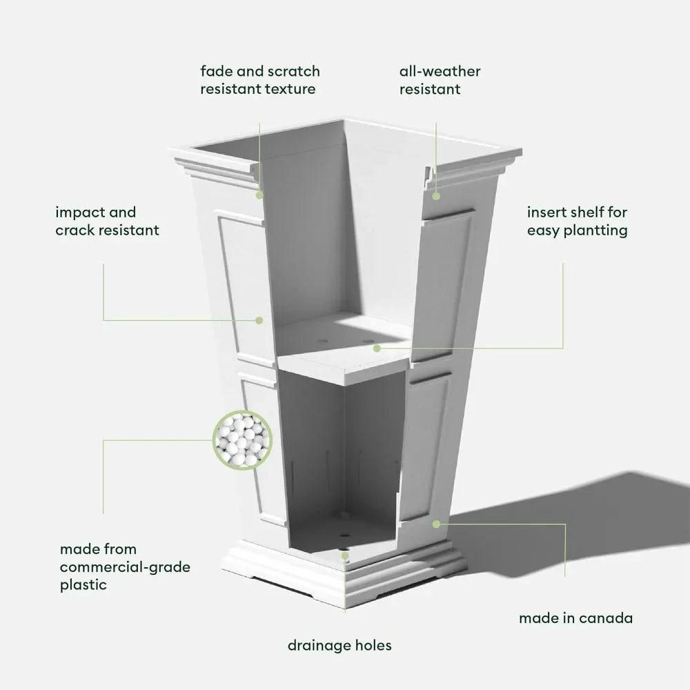 Tall Plastic Planter - Large Outdoor Planter for Front Porch | Crack Resistant All-Weather Use