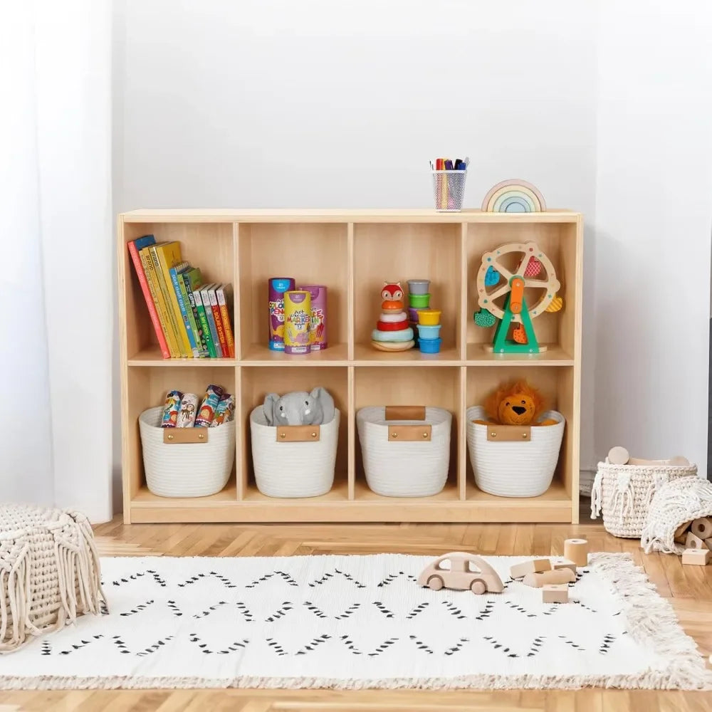 "8-Compartment Wooden Storage Cabinet – Backpack & Toy Organizer – Ideal for Classroom, Playroom, Kindergarten & Library Use"