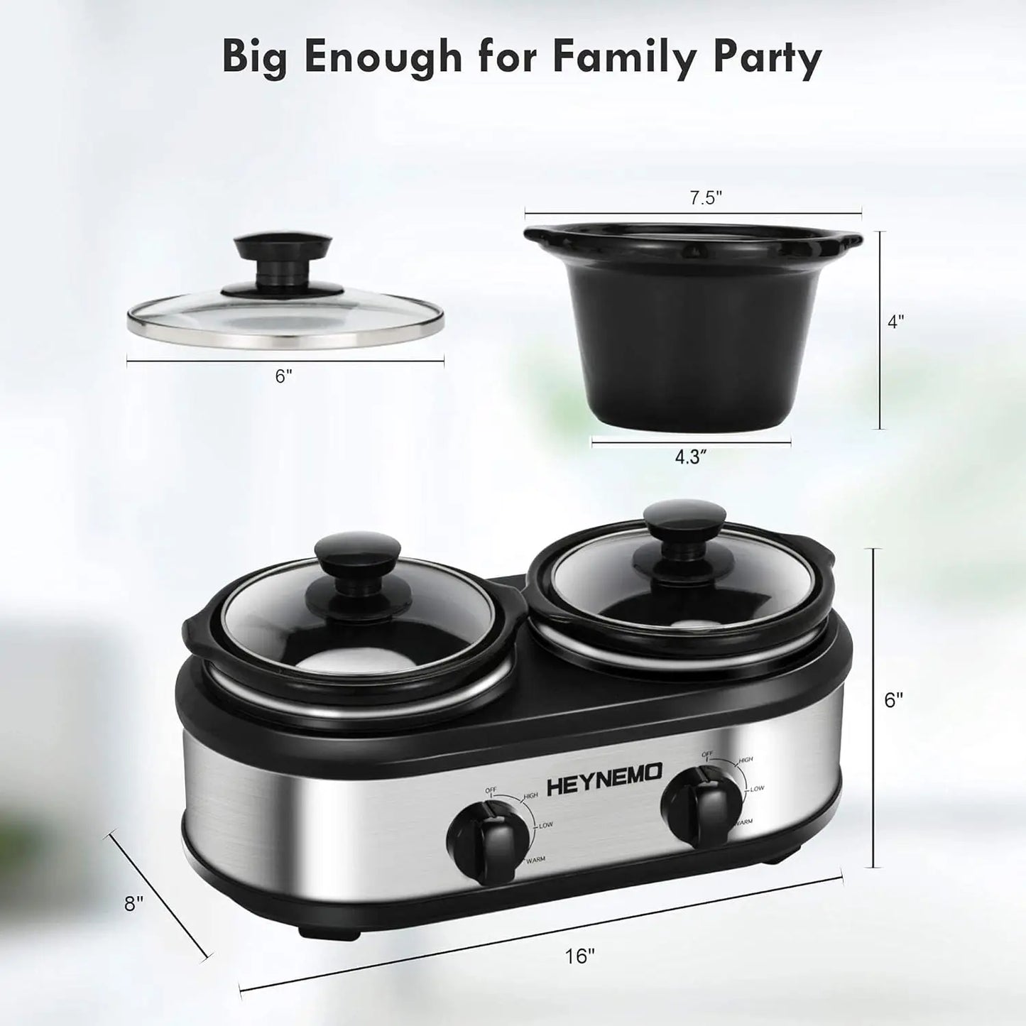 Double Slow Cooker, Buffet Servers and Warmers, Dual 2 Pot Slow Cooker Food Warmer, Adjustable Temp Dishwasher Safe Removable Ce