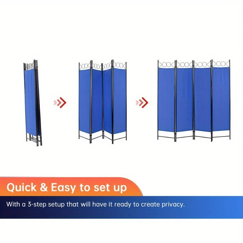4 Panel Room divider 6FT steel frame screen Folding privacy divider Freestanding
