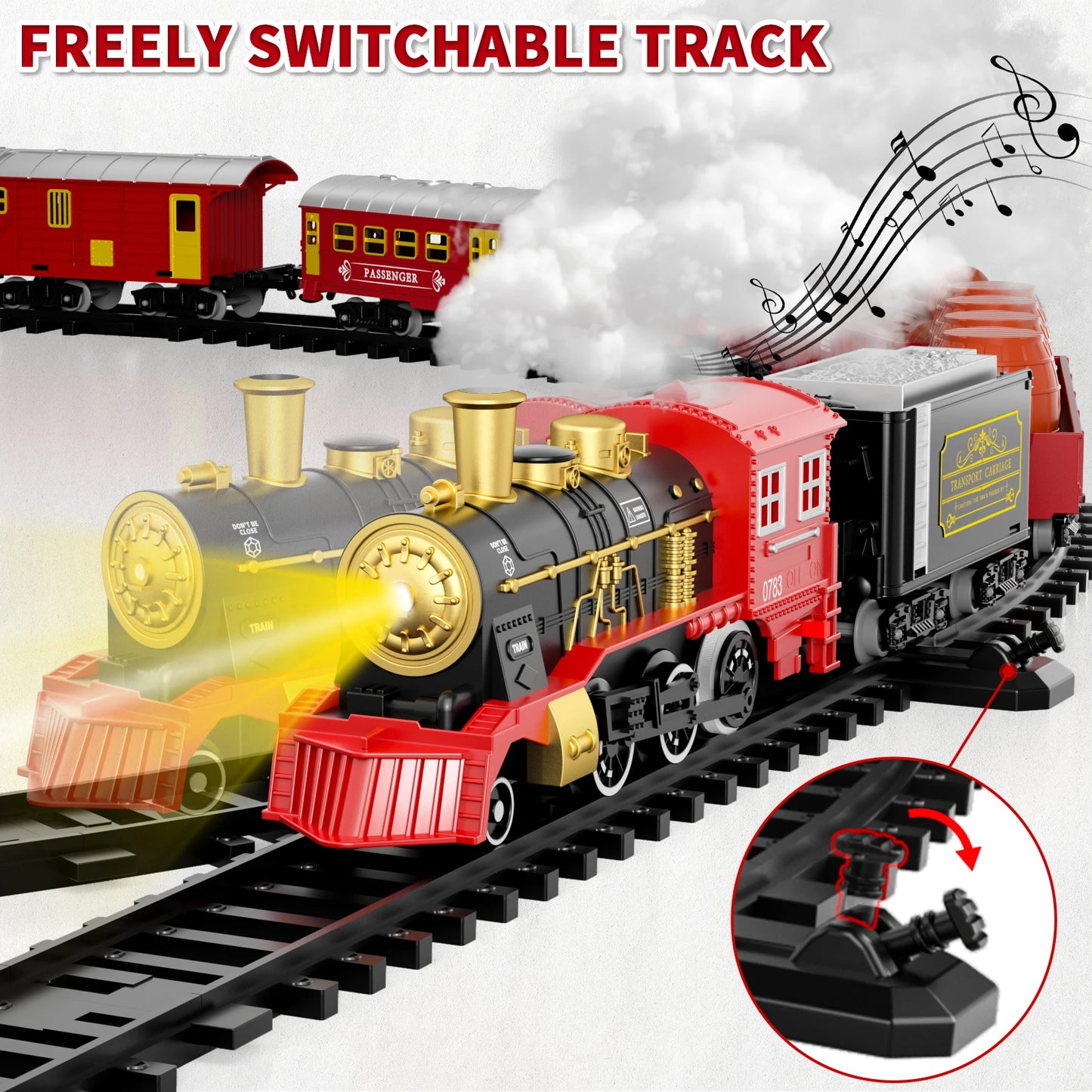 Train Set Toys For Kids Smokes Light & Sound Include 6 Car And 28 Tracks Red Train Sets Toys Birthday Gifts For 3 4 5 6 Year Old