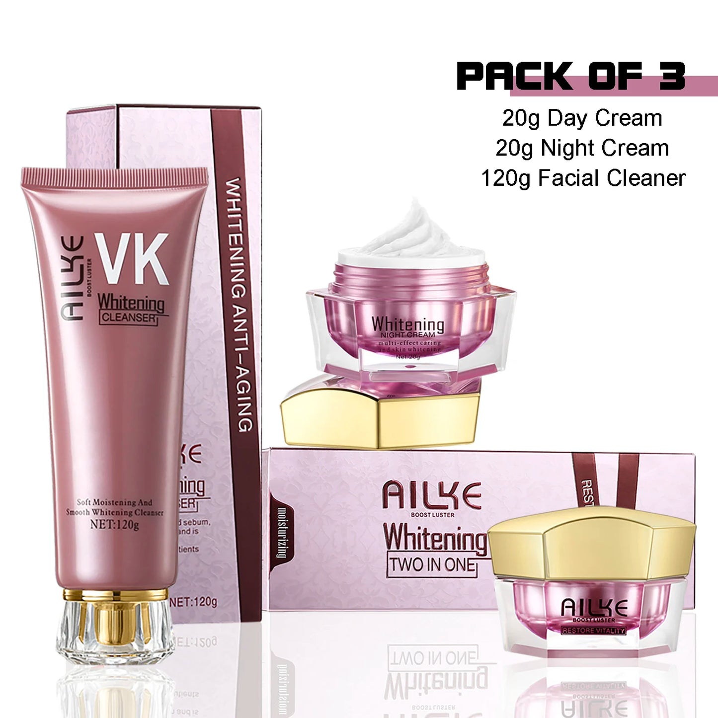 AILKE Lightenin Anti-Wrinkle Face Cream With Collagen, Hyaluronic Acid, Whitening Skin Care Women Facial Moisturizer Set