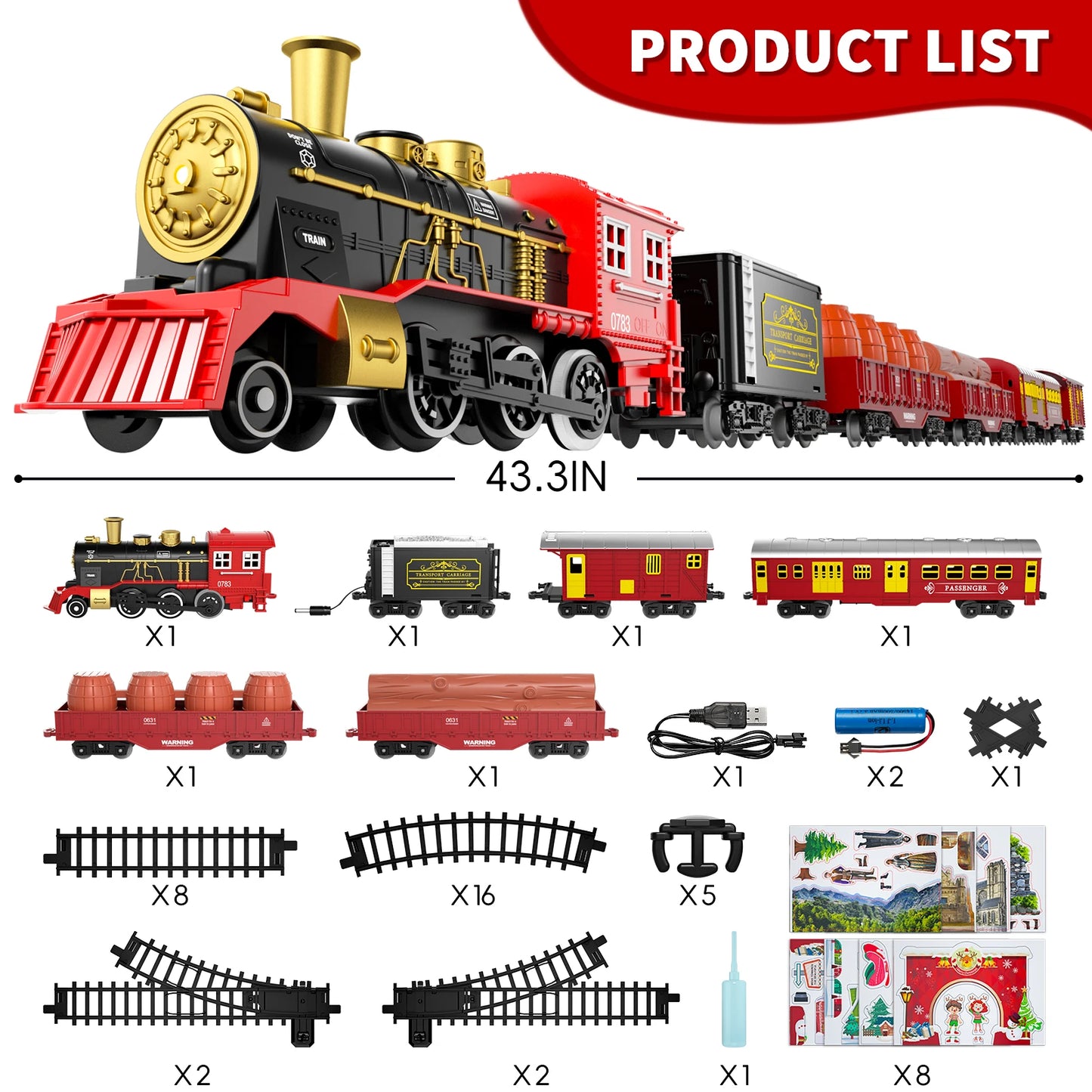 Train Set Toys For Kids Smokes Light & Sound Include 6 Car And 28 Tracks Red Train Sets Toys Birthday Gifts For 3 4 5 6 Year Old