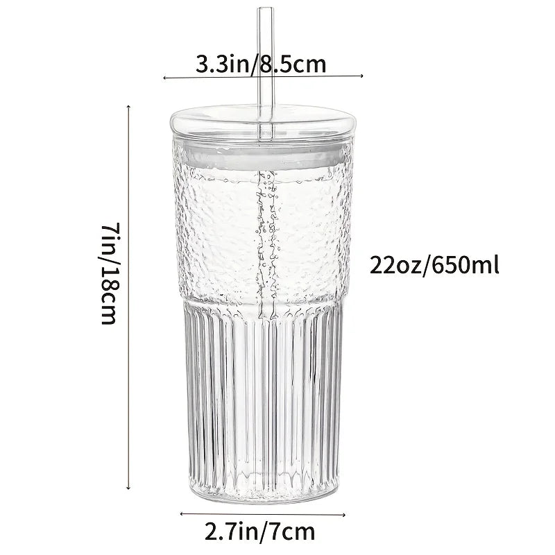 2 pieces, 22oz/650ml, with lid, straw, straw brush, reusable transparent glass cup, suitable for water, tea and beverages, porta