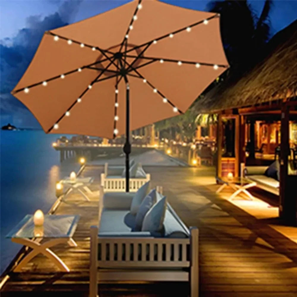 Lighted Patio Umbrella, Table Market Umbrella, Outdoor Umbrella for Garden, Deck, Backyard, Pool and Beach，9 Ft