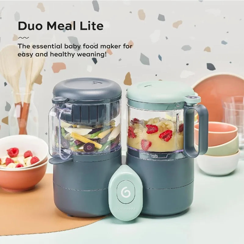 Babymoov Duo Meal Lite Food Maker - 4 in 1 Baby Food Processor w Steam Cooker,Blender,Baby Purees,Warmer and Defroster,Dark Grey