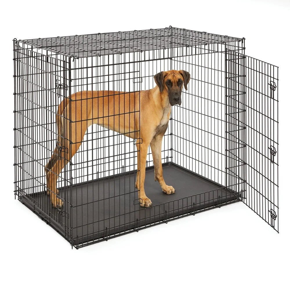 XXL Double Door Durable Metal Wire Dog Crate Large Breeds Great Dane Mastiff St Bernard Heavy Duty Easy Clean Secure Assembly