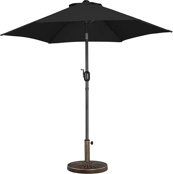 7.5FT Garden Table Umbrella with 30lb Patio Umbrella Base, Patio Market Umbrella with Push Button Tilt, Crank and 6 Sturdy Ribs