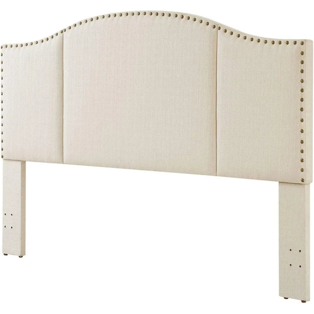 King Size Linen Upholstered Tufted Headboard with Antique Brass Nail Head Trim for King/California King Beds