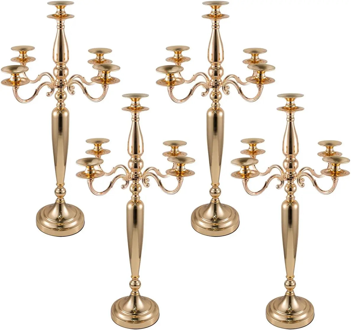 4Pcs 5 Arm Candelabra Candle Holder for Table Centerpieces Gold Metal Candlestick Holder for Wedding Decorative(28 Inch Tall)