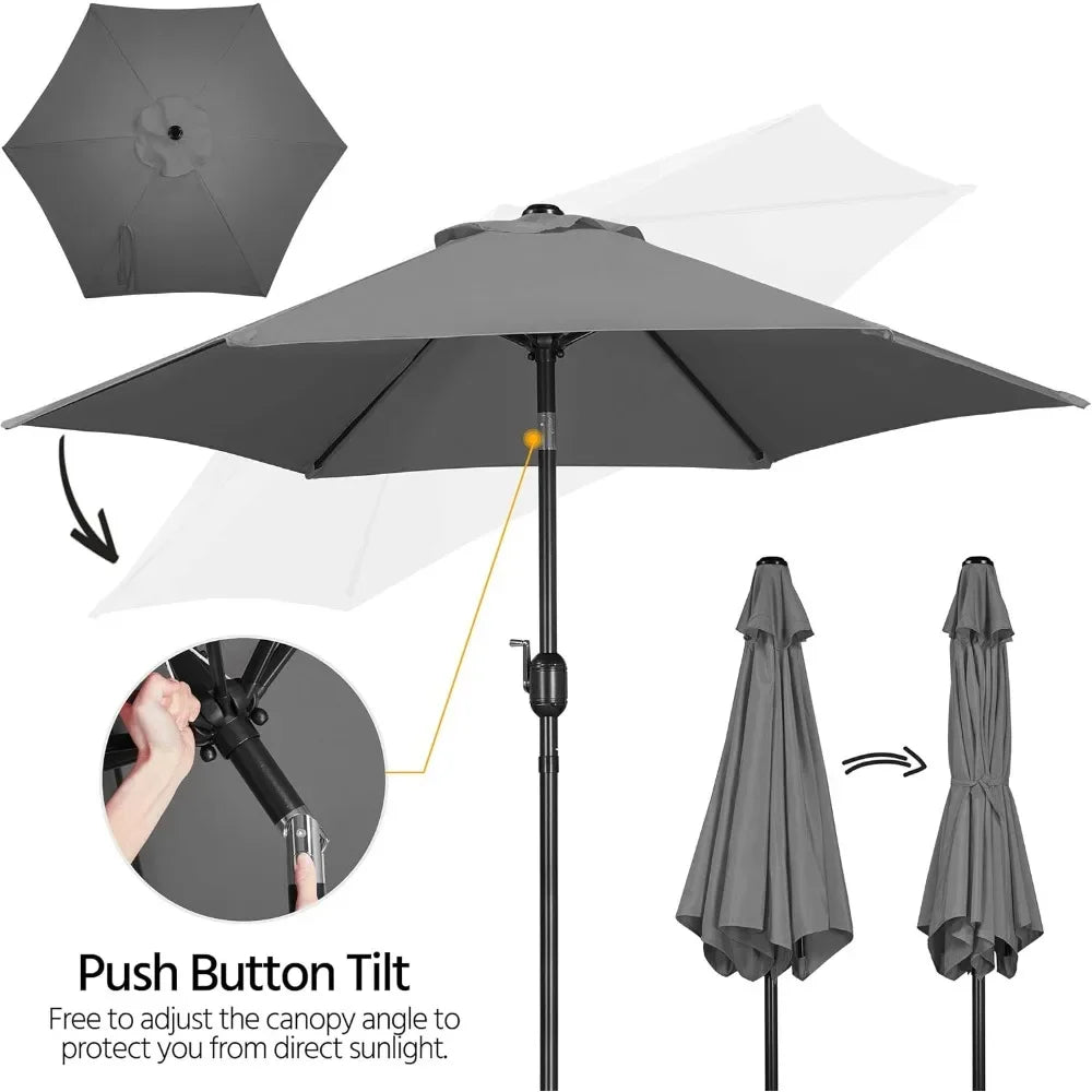 7.5FT Garden Table Umbrella with 30lb Patio Umbrella Base, Patio Market Umbrella with Push Button Tilt, Crank and 6 Sturdy Ribs