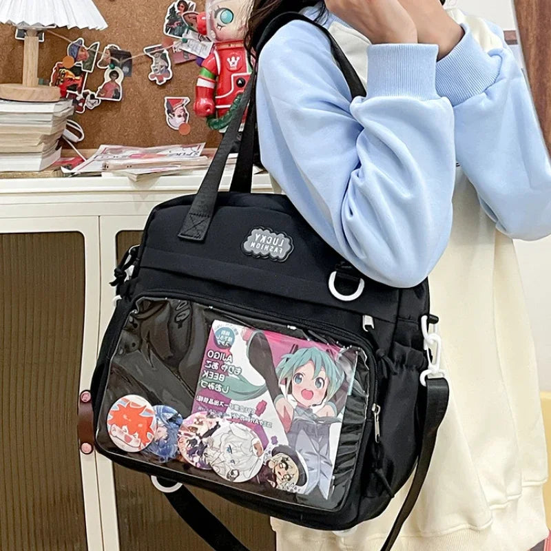 Y2K Japanese Preppy Style Shoulder Crossbody Bag New Nylon School Bags for Teenage Girls Transparent Itabag Backpacks Ita Bag