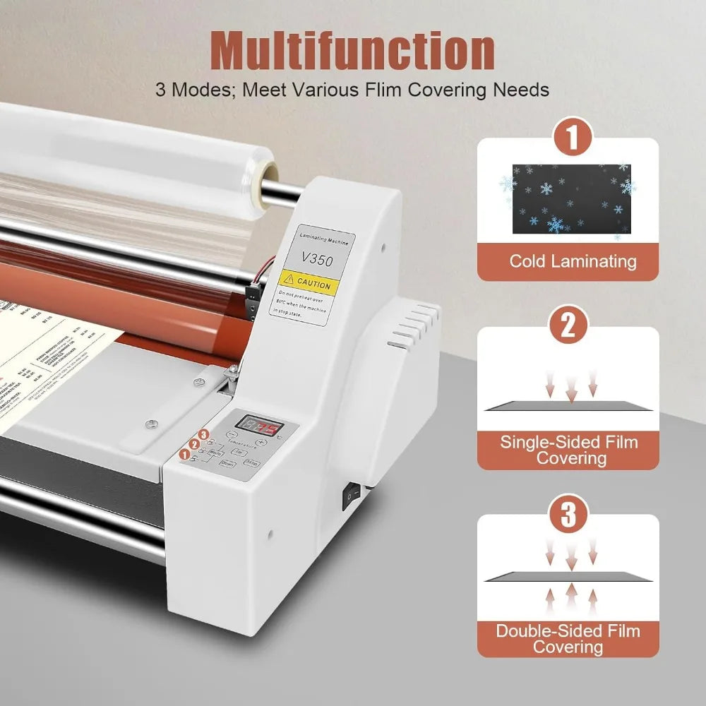 Electronic Laminating Machine 4-Roller V350 Laminator Machine 110V 350MM Roll Laminator Hot/Cold Lamination Sheets