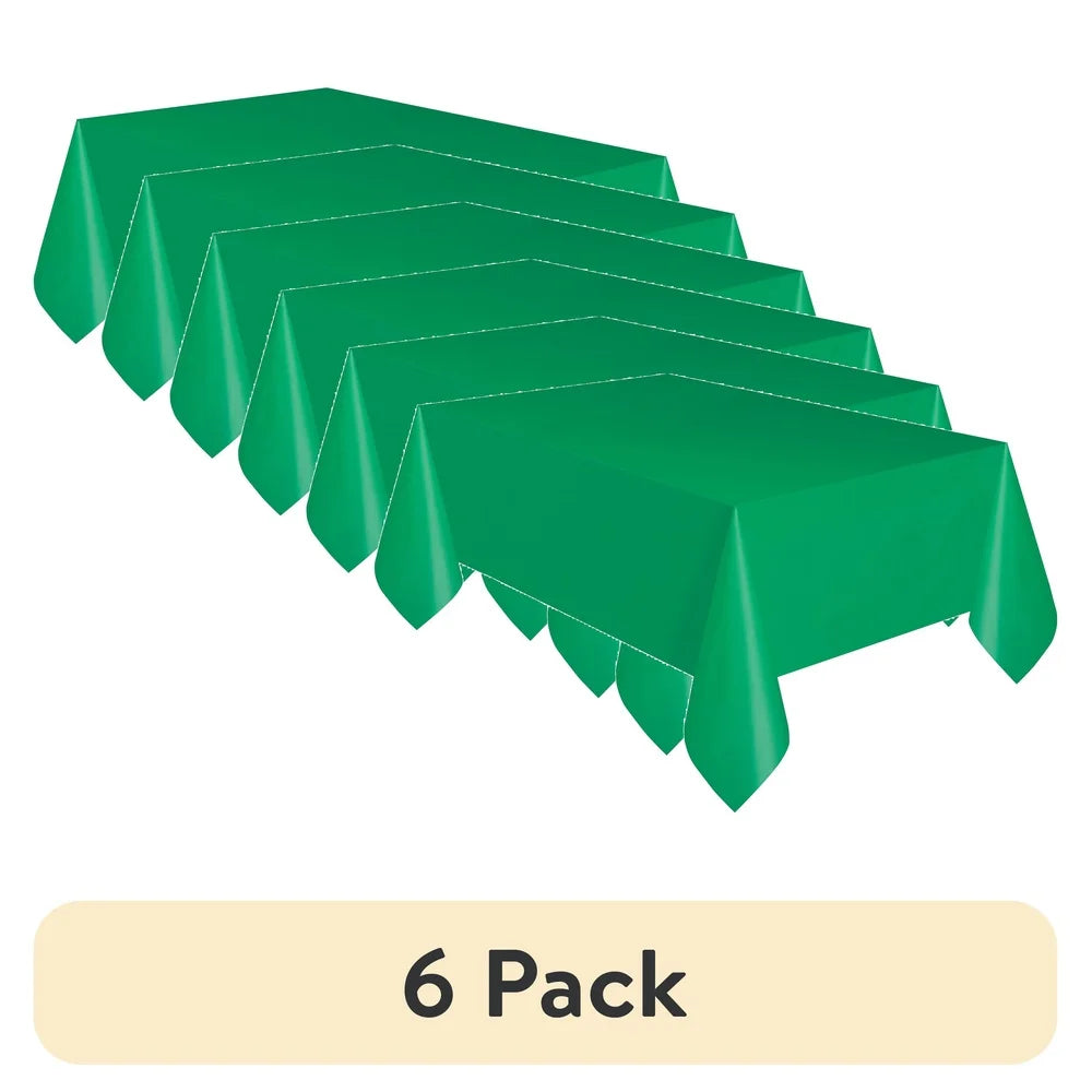 6 Pack 54 x 108 Inch Green Plastic Table Covers Waterproof Disposable Party Decorations Ideal Birthdays Events Easy Cleanup