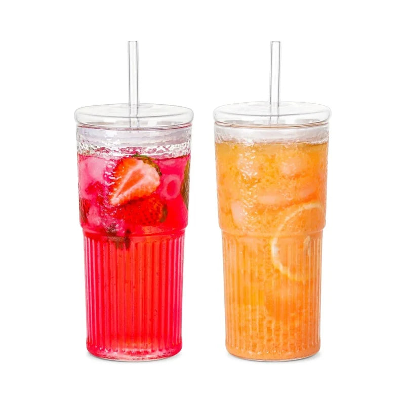 2 pieces, 22oz/650ml, with lid, straw, straw brush, reusable transparent glass cup, suitable for water, tea and beverages, porta
