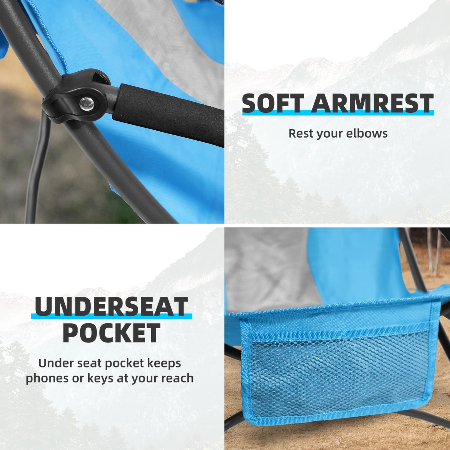 Tisetrail 2 Pack Portable Beach Chair with Cooler Bag Low Back Sling Chair with Cup Holder Folding Mesh Sand Chair Portable