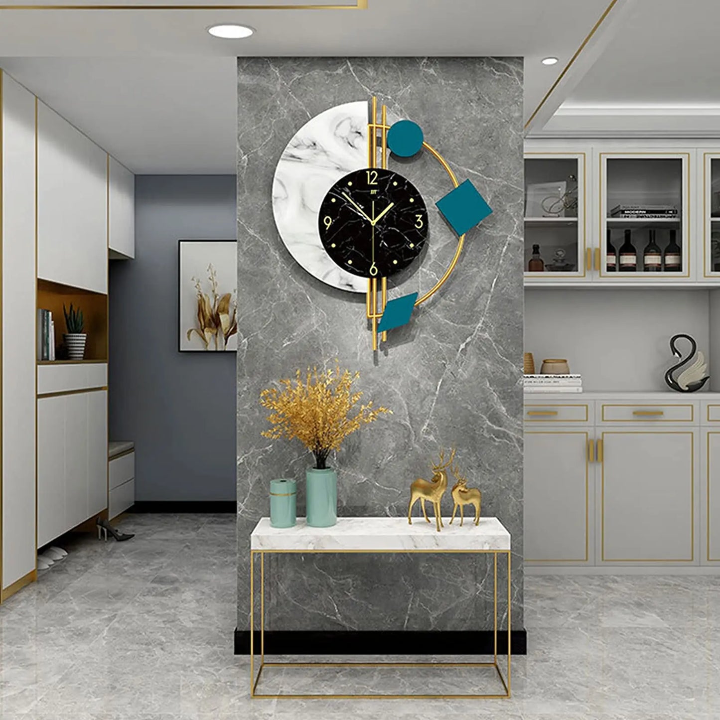 22" Marble Wall Clock Nordic Style Creative Luxury Wall Clock Silent Non-Ticking Silent Battery Operated Living Room Mid Century