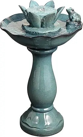 Pleasant Pond Frog Lotus Modern Outdoor Floor Water Bubble Fountain 25 1/4" High Pedestal Bowl for Garden Patio Backyard Deck Ho