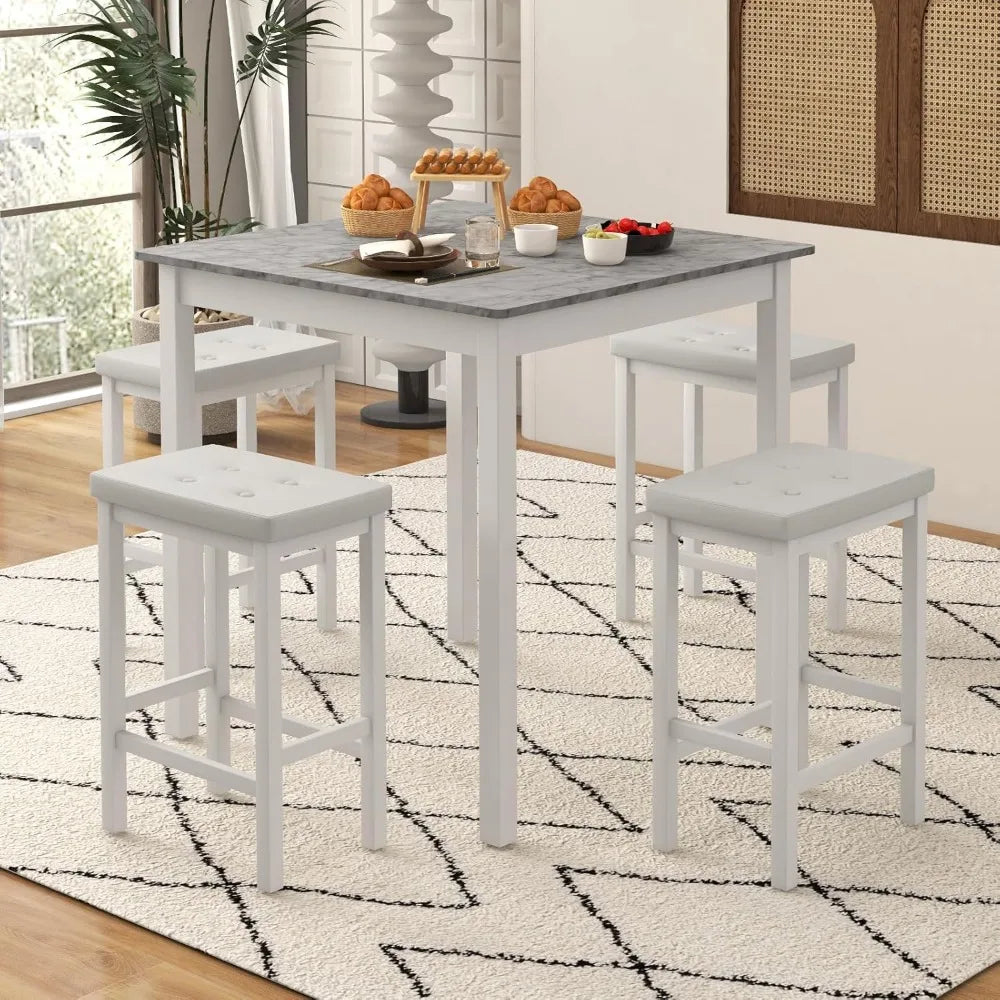 Dining Table Set for 4, Counter Height Dining Set with 4 Bar Stools, Space-Saving Kitchen Table Chairs Set for Small Place, Din