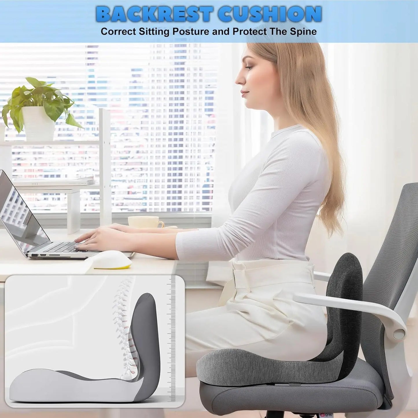 Memory Foam One-piece Seat Cushion Backrest One-piece Cushion Pillow Buttocks Cushions Office Chair Cushion with Backrest
