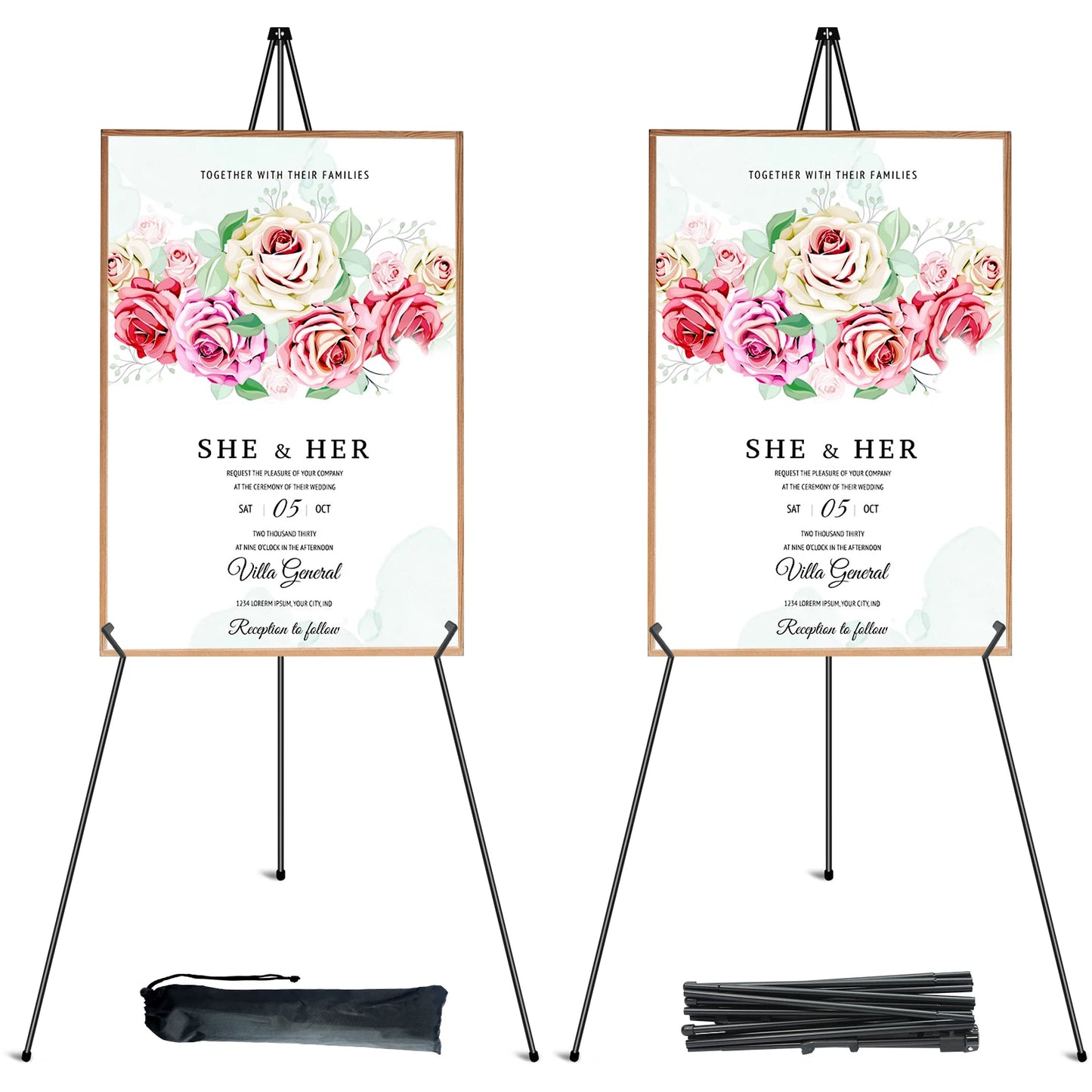 Display Easel Stand,Portable Tripod,63" Foldable,with Storage Bag,for Posters,Paintings,Artwork,etc Exhibitions,2 PC