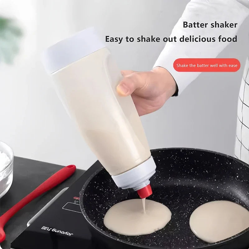 Manual Whisk Blender Bottle with Measurement Scale Pancake Batter Dispenser Cream Mixing Jug Baking Tool Set