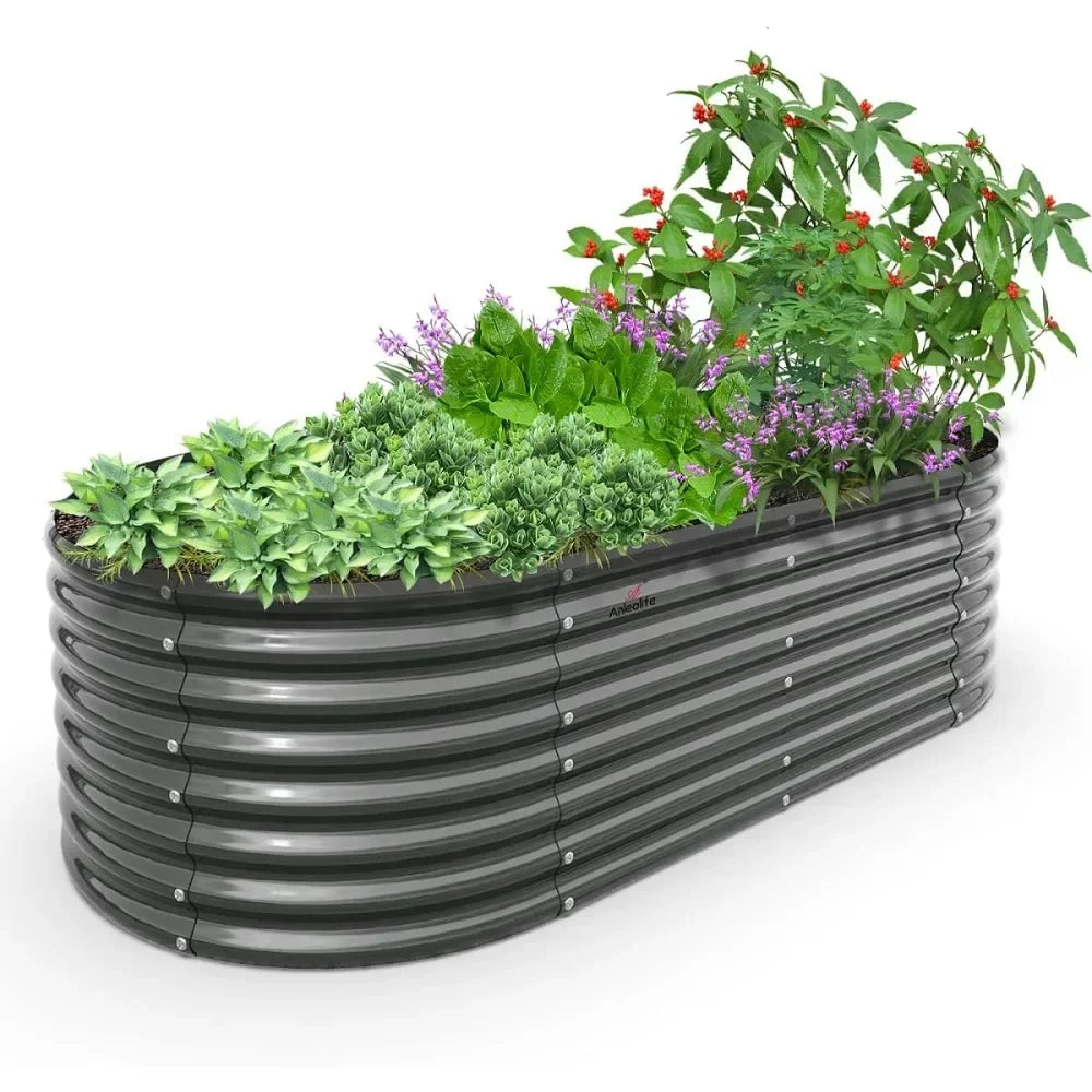 8X4X2 ft Galvanized Raised Garden Beds Outdoor, Oval Large Metal Deep Root Planter Box for Planting Vegetables Flowers Herb