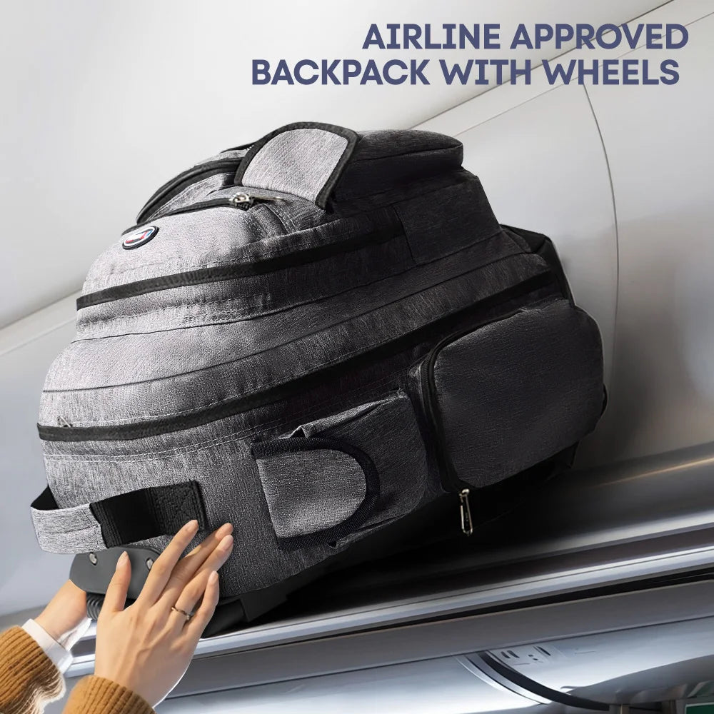 New York XPress 20 inch Travel Backpack With Wheels Hidden Pull Rod Carry On Luggage Weekend Travel Bag For Men Business Trip