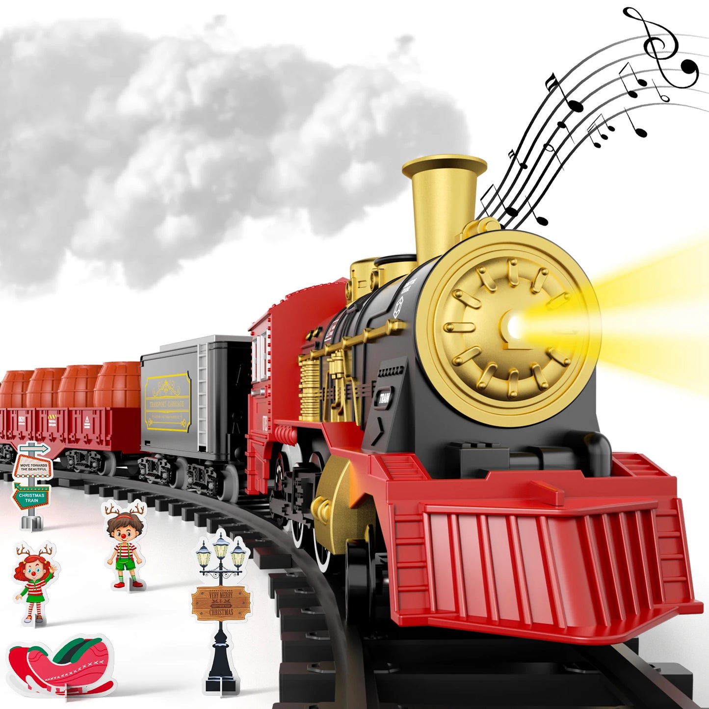 Train Set Toys For Kids Smokes Light & Sound Include 6 Car And 28 Tracks Red Train Sets Toys Birthday Gifts For 3 4 5 6 Year Old