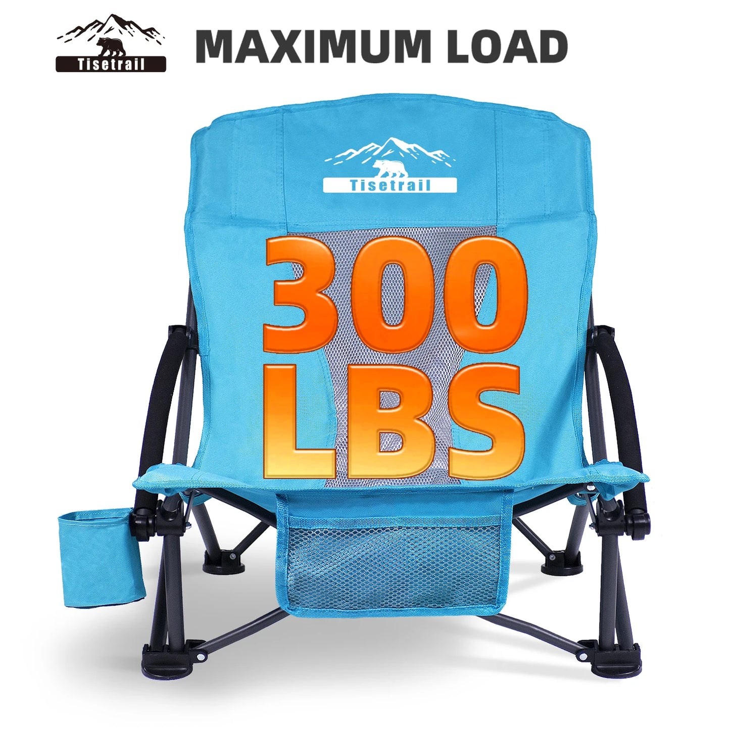 Tisetrail 2 Pack Portable Beach Chair with Cooler Bag Low Back Sling Chair with Cup Holder Folding Mesh Sand Chair Portable