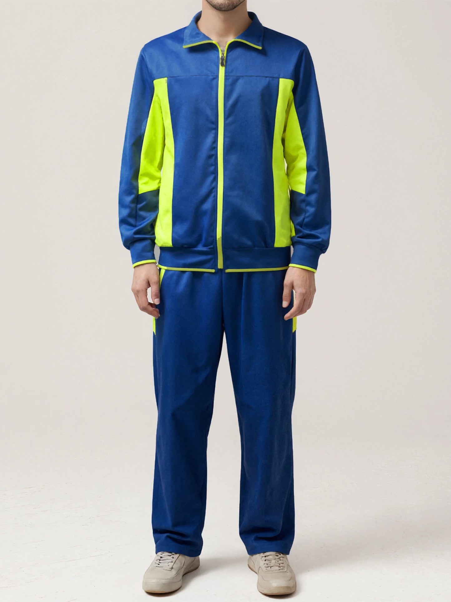 Men s 2 Piece Tracksuit Set with Long Sleeve Sweatshirt and Contrast Color Pants for Training and Active Wear
