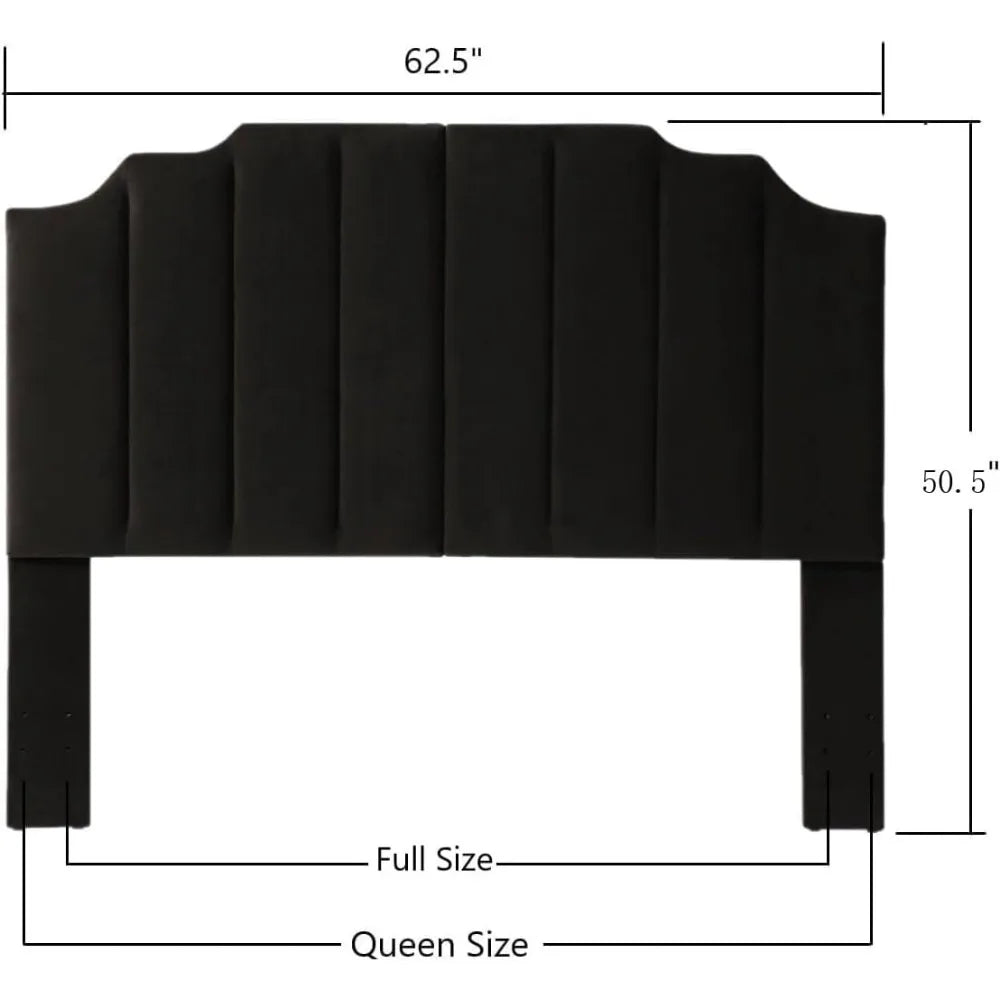 Black Velvet Tufted Queen Upholstered Headboard, Modern Vertical Channel Design California Queen/Full Headboard with Steppe