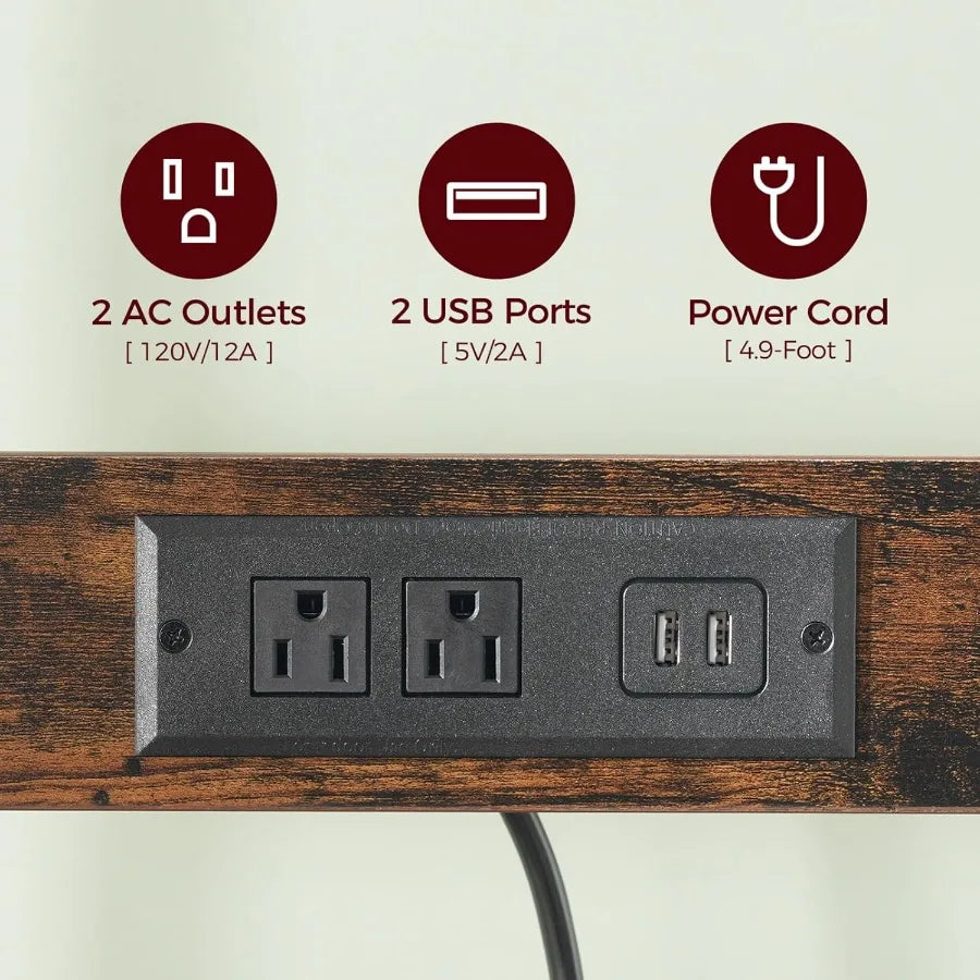 Bakers Rack with Drawer Microwave Stand with Power Outlet Coffee Bar Station with 4 Hooks Kitchen Storage Shelf Rack 4 Tiers fo