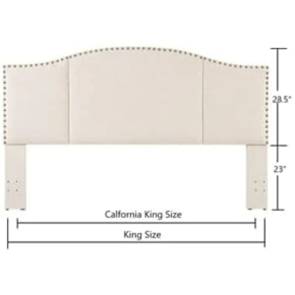 King Size Linen Upholstered Tufted Headboard with Antique Brass Nail Head Trim for King/California King Beds