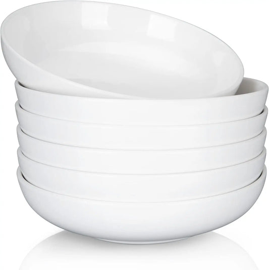 22 Ounce Porcelain Pasta Bowls Set 6 Pack Premium Ceramic Large Capacity Plates for Salad and Soup, Serving Bowl,Dishwasher Safe