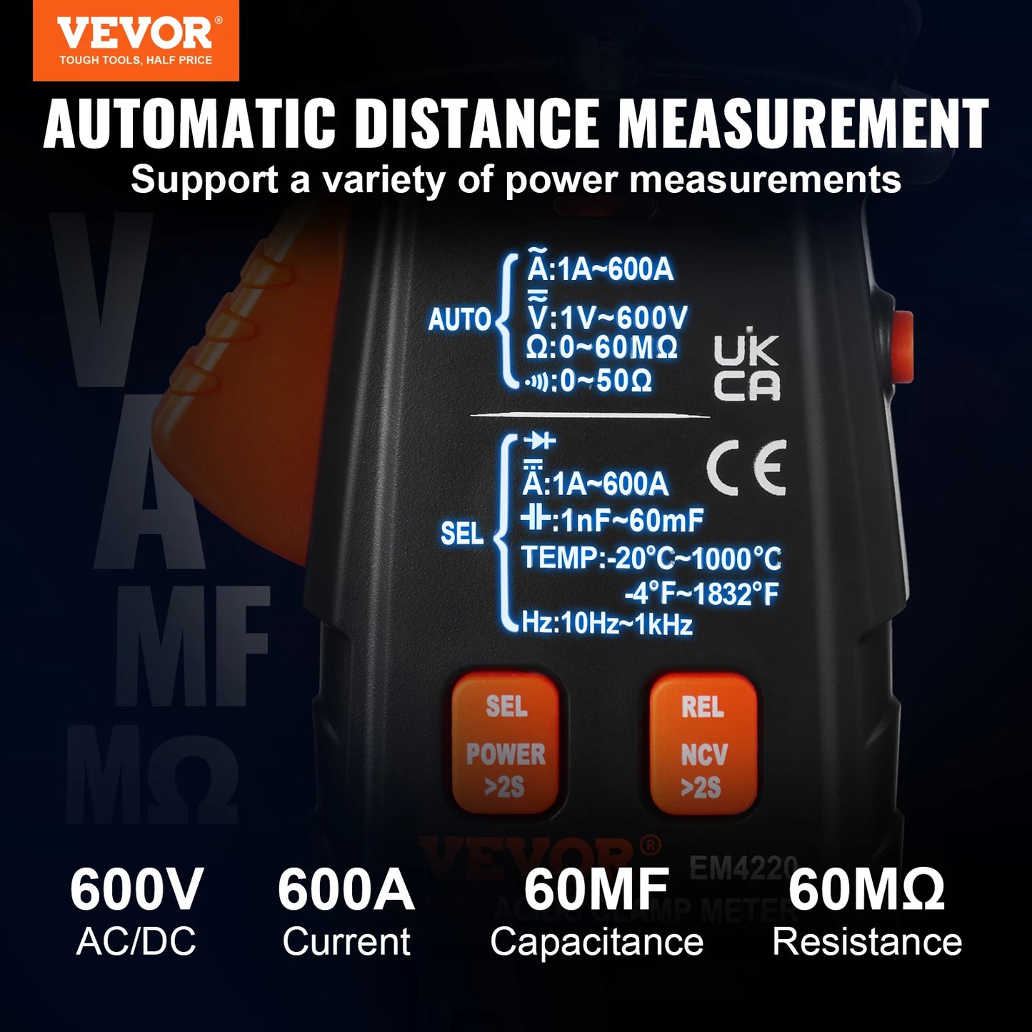 VEVOR Digital Clamp Meter T-RMS 600A/1000A Clamp Multimeter Tester AC/DC Current & Voltage Resistance W/NCV for Home Appliance