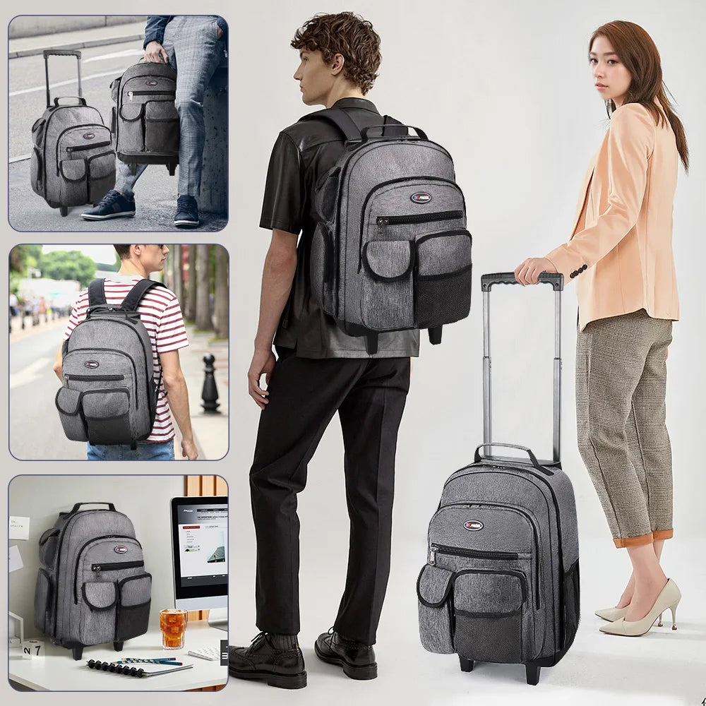 New York XPress 20 inch Travel Backpack With Wheels Hidden Pull Rod Carry On Luggage Weekend Travel Bag For Men Business Trip