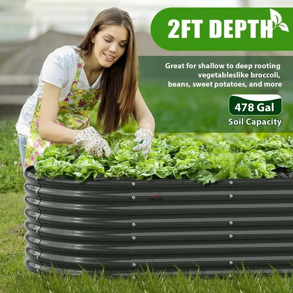 8X4X2 ft Galvanized Raised Garden Beds Outdoor, Oval Large Metal Deep Root Planter Box for Planting Vegetables Flowers Herb