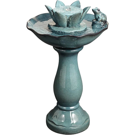 Pleasant Pond Frog Lotus Modern Outdoor Floor Water Bubble Fountain 25 1/4" High Pedestal Bowl for Garden Patio Backyard Deck Ho