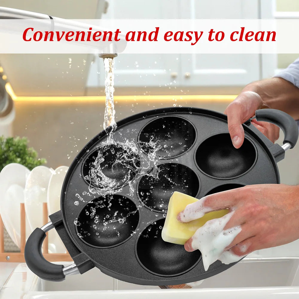 7 Hole Cooking Cake Pan Cast Iron Omelette Pan Non-Stick Cooking Pot Breakfast Egg Cooker Cake Mold Kitchen Cookware Home