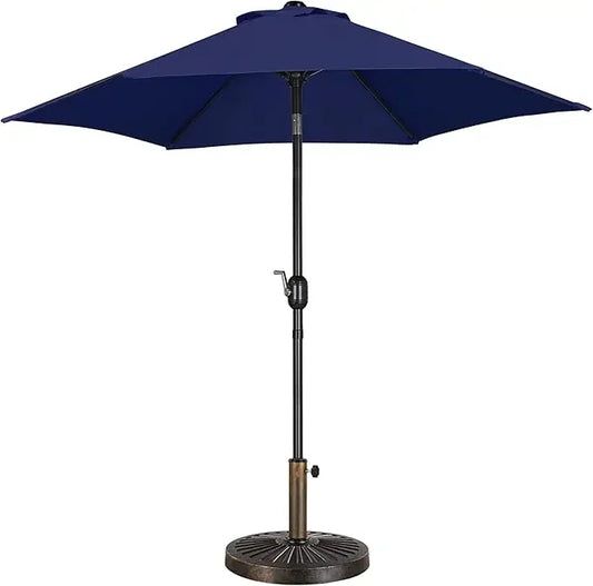 7.5FT Garden Table Umbrella with 30lb Patio Umbrella Base, Patio Market Umbrella with Push Button Tilt, Crank and 6 Sturdy Ribs